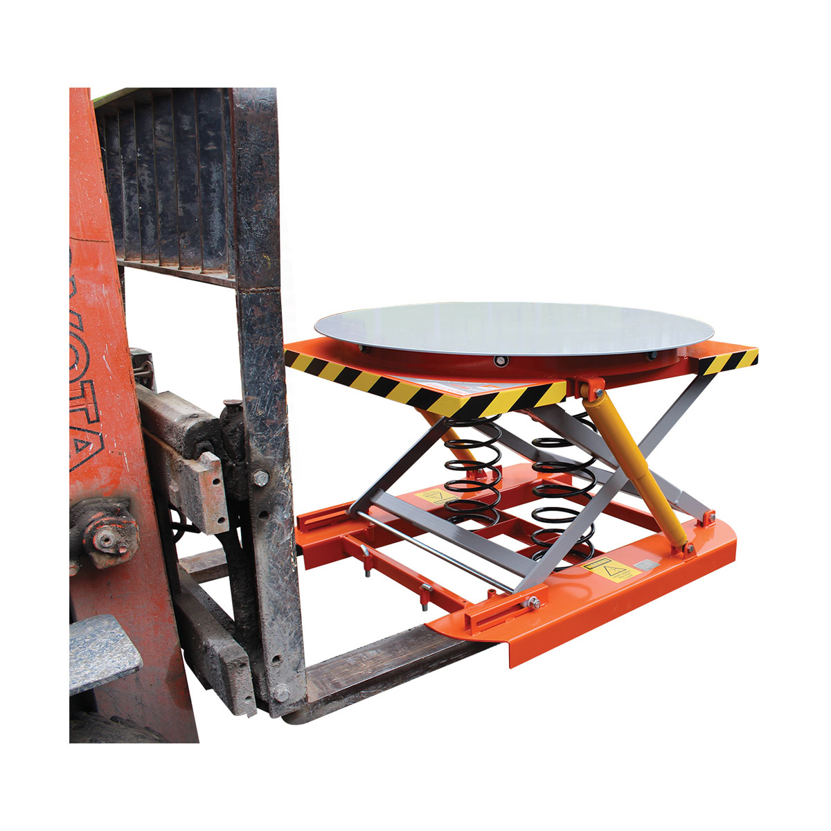Pallet Scissor Lift Table on Forklift being transported