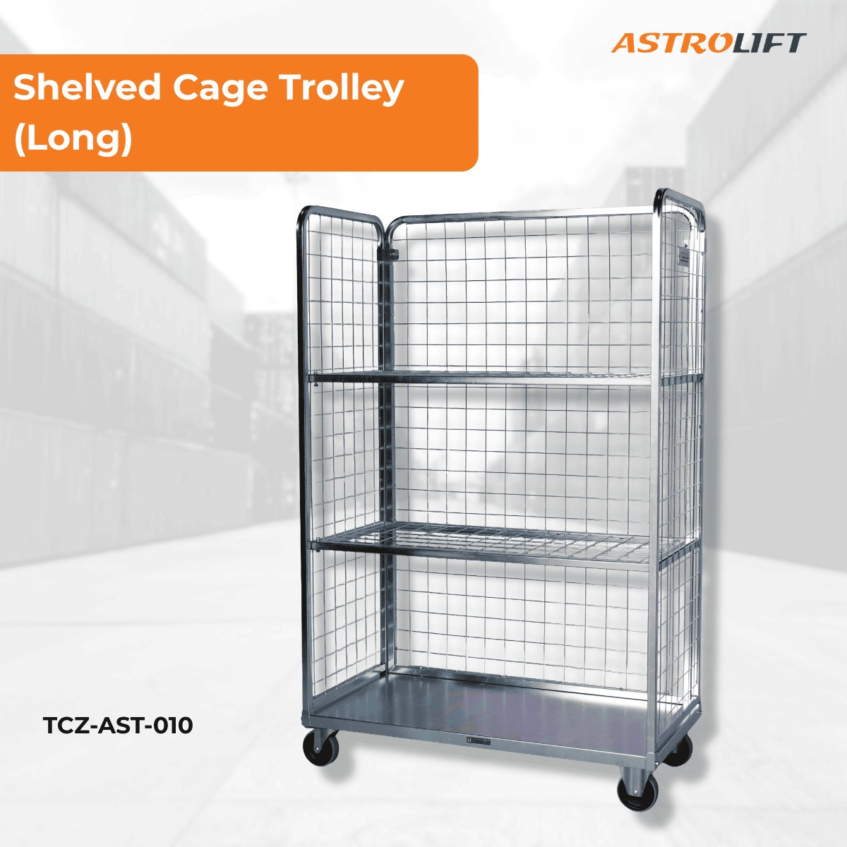 Buy Cage Trolley (Shelved - Long) in Cage Trolley from Astrolift NZ