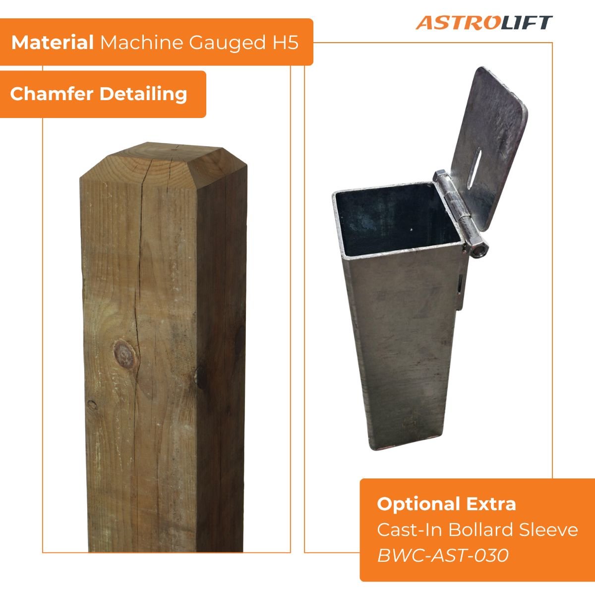 Buy Wooden Bollard Chamfer Top  in Cast-in Bollards available at Astrolift NZ